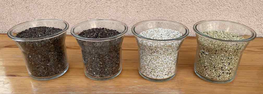 Samples of buckwheat from different parts of the shelling process